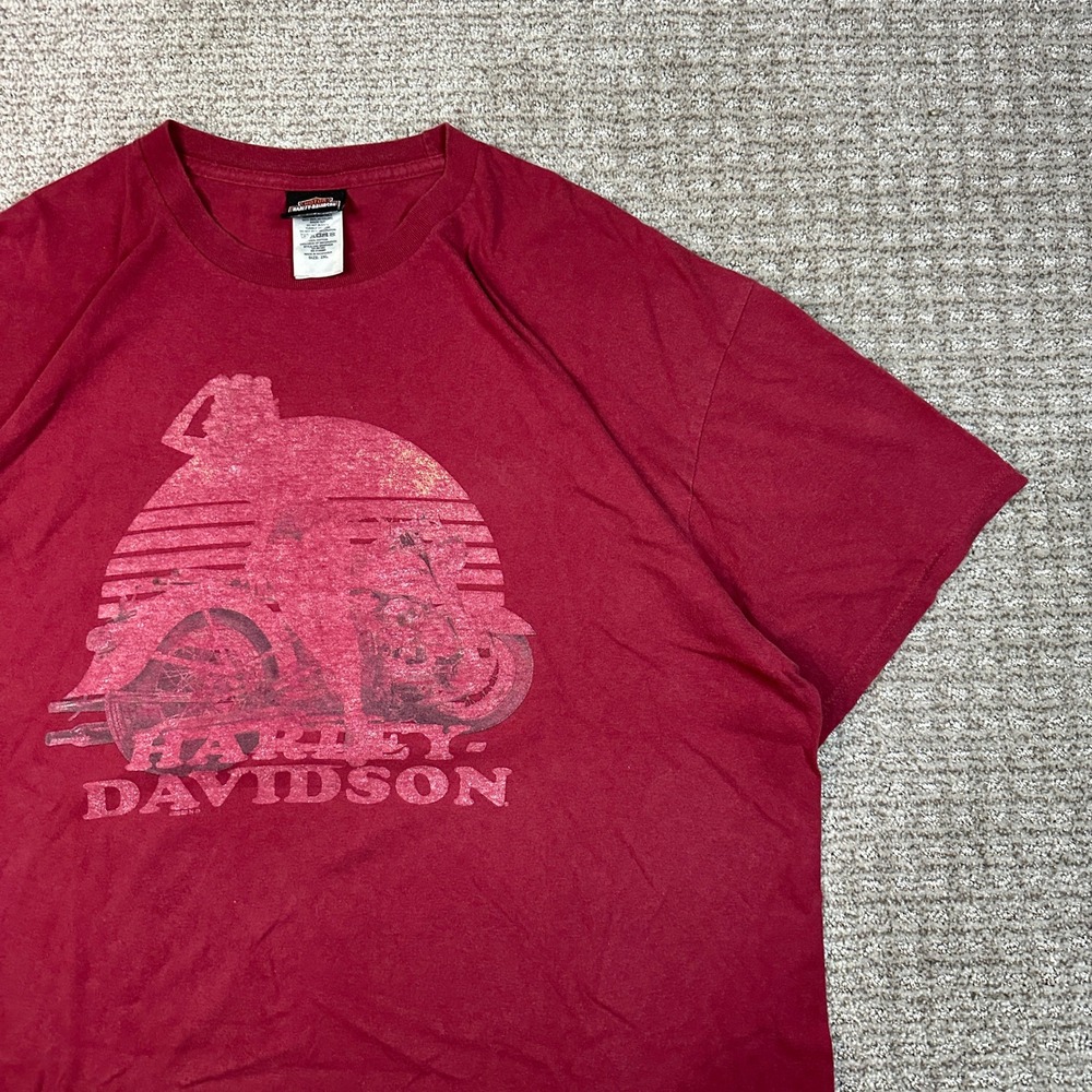 Harley Davidson Mens 2XL T-Shirt Burgundy Red Motorcycle Sunset Graphic Tee - Picture 5 of 8